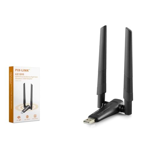 Pix-Link Uax04 Wifi Adaptör 2.4Ghz & 5Ghz Aıc8800D Ax1800 Wifi6 Siyah