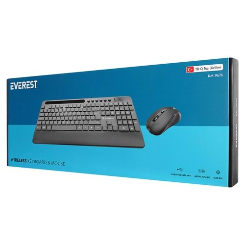 Everest KM-9676 Siyah Multimedya Tablet-Telefon Standlı Klavye + Mouse Set