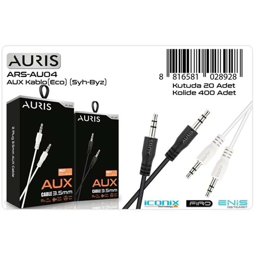 Auris ARS-CH04 Siyah/Beyaz 1mt Aux Kablo