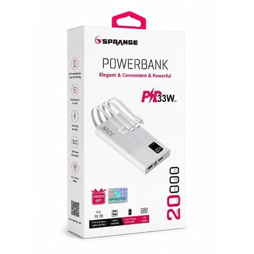 SPRANGE SR-P29 20.000 mAh 33W Hızlı Şarj Powerbank
