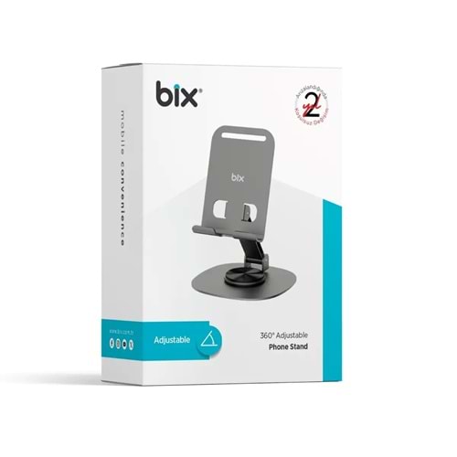 Bix TS01 Katlanabilir 360° Çok Açılı Yükseklik Ayarlı Metal Masaüstü Tablet iPad Tutucu Telefon Standı Gri