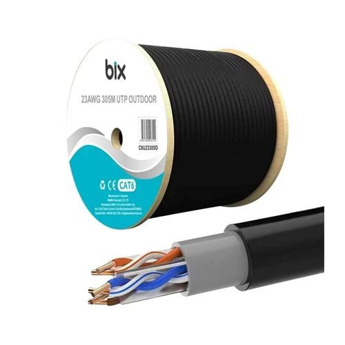 Bix C6U233050-1 Ouddoor UTP Cat6 4P airx1/0,57mm CCA PVC+PE JACKET 305/Roll Ethernet Kablosu
