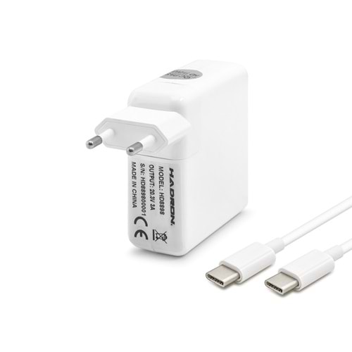 HADRON HD8898 Laptop Adaptörü 60W 20.3V 3A Type-C MacBook Lenovo Dell HP Asus Beyaz