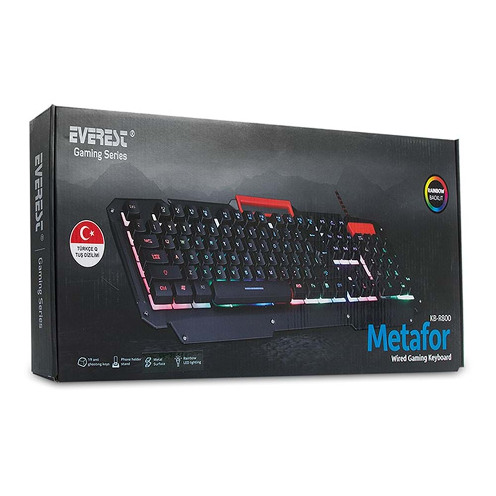 Everest Kb-R800 Metafor Usb Gökkuşağı Aydınlatmalı Q Metal Yüzey Gaming