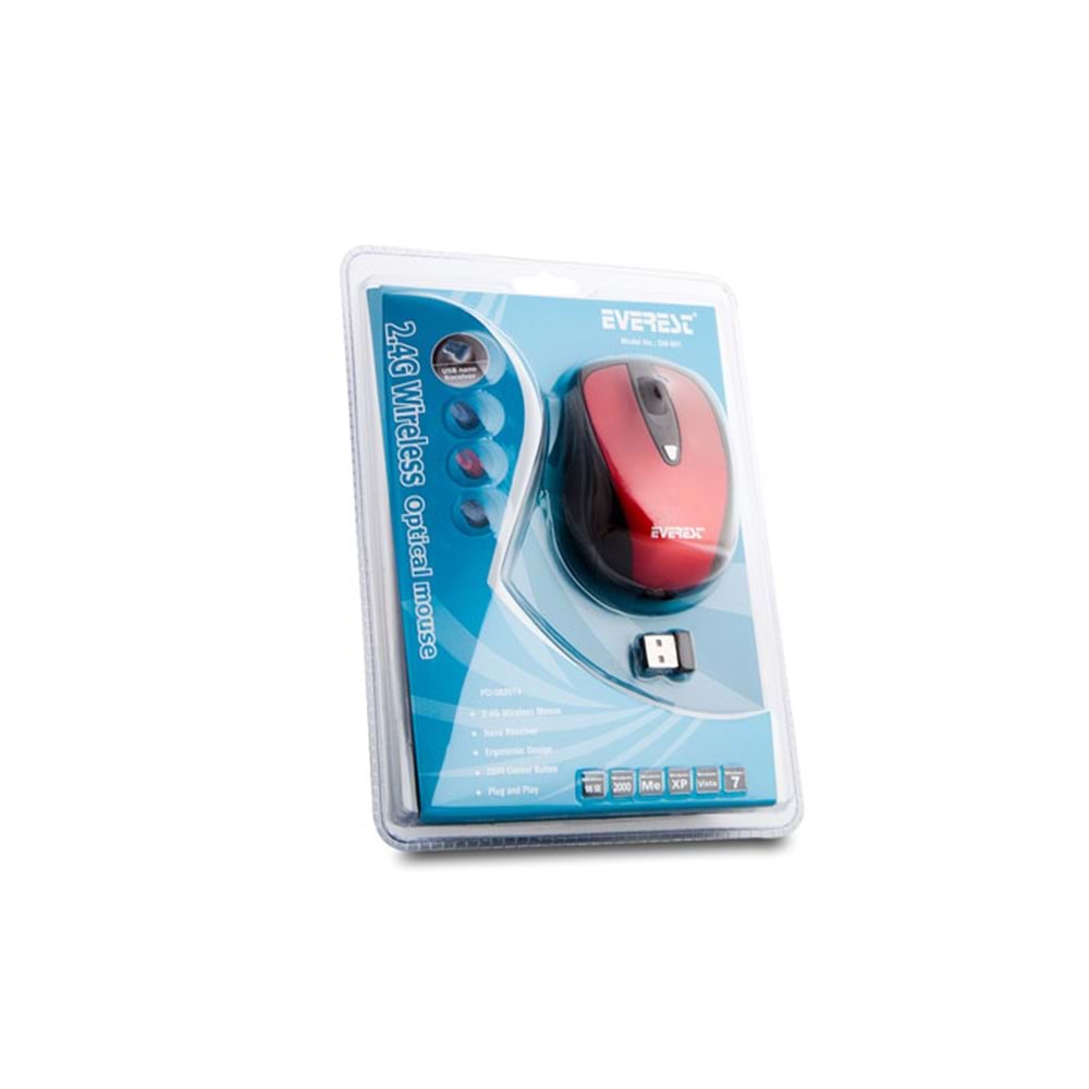Everest Sm-901 Kırmızı 2.4Ghz Optik Kablosuz Mouse