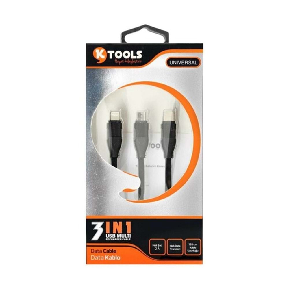 Ktools Data Kablo 3 In 1 3 Kablolu Siyah
