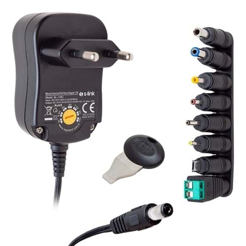 S-Link Sl-128C 3V/4,5V/5V/6V/7,5V/9V/12V 1A 12W (5.5*2.1) 8 Uçlu Adaptör