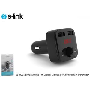 S-Link Sl-Bt231 Led Ekran Usb+Tf Desteği Çift Usb 2.4A Bluetooth Fm Transmitter