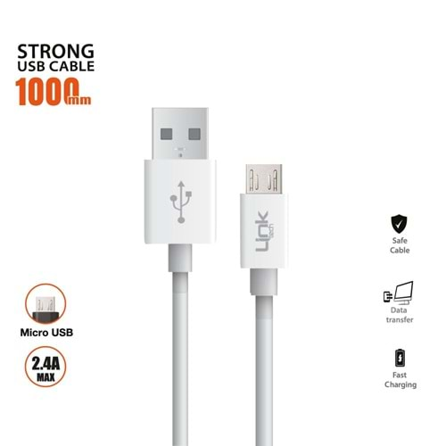 Link Tech K558 Micro USB 2,4A 1mt Şarj Kablosu Beyaz