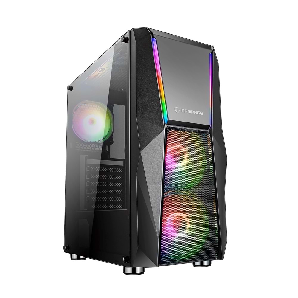 Rampage X-FORCE 3*RGB Fanlı Tempered Camlı Gaming Oyuncu Kasası