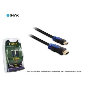 S-Link SLX-910 HDMI TO Mini HDMI 1.5m Altın Uçlu 24K + Kor.Kılıf 1.4 Ver. 3D Kablo