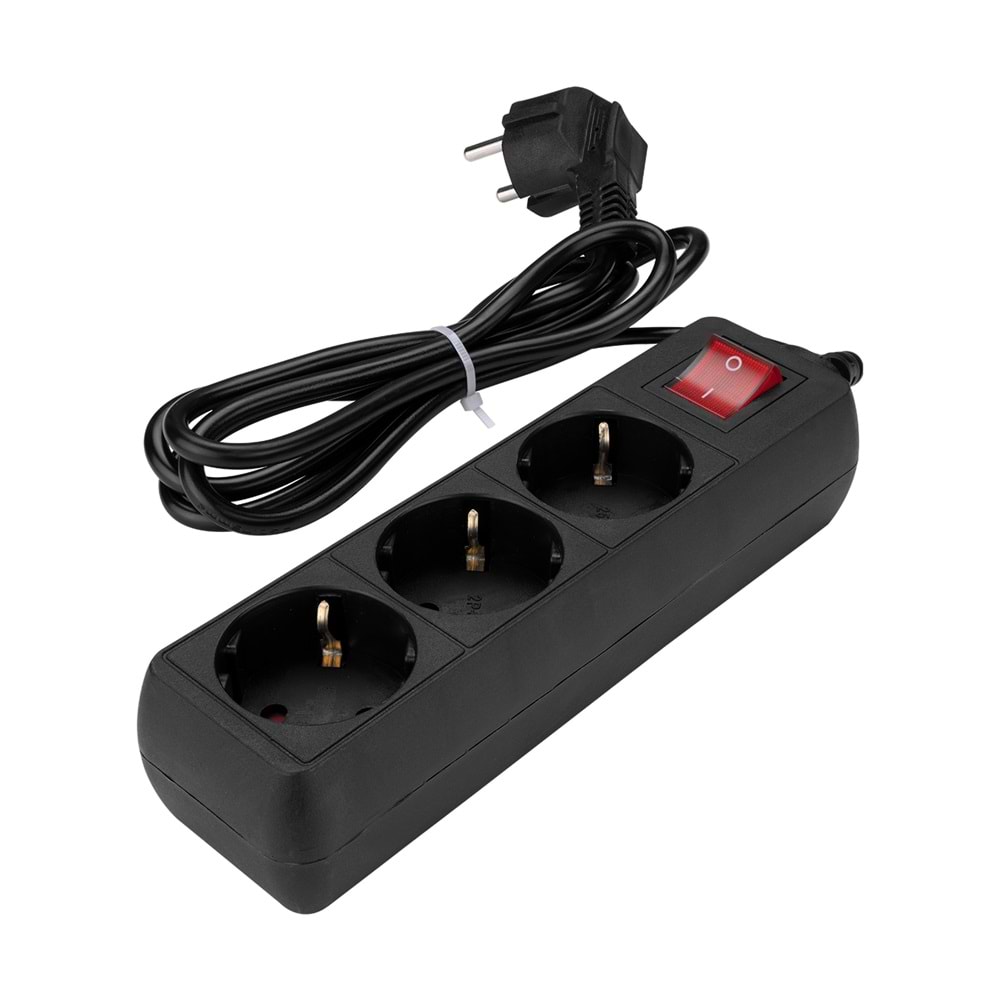 S-Link SPG3-X-3 1.5m 3Lü Akım Kor.Kutu Siyah Priz