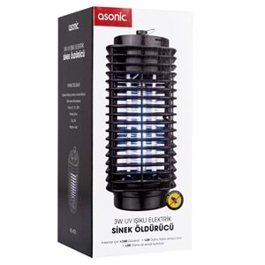 Asonic S23 PRO Siyah 3W Açılabilen Alt Kapak Kokusuz Taşınabilir LED Mavi Işıklı Sinek Öldürücü