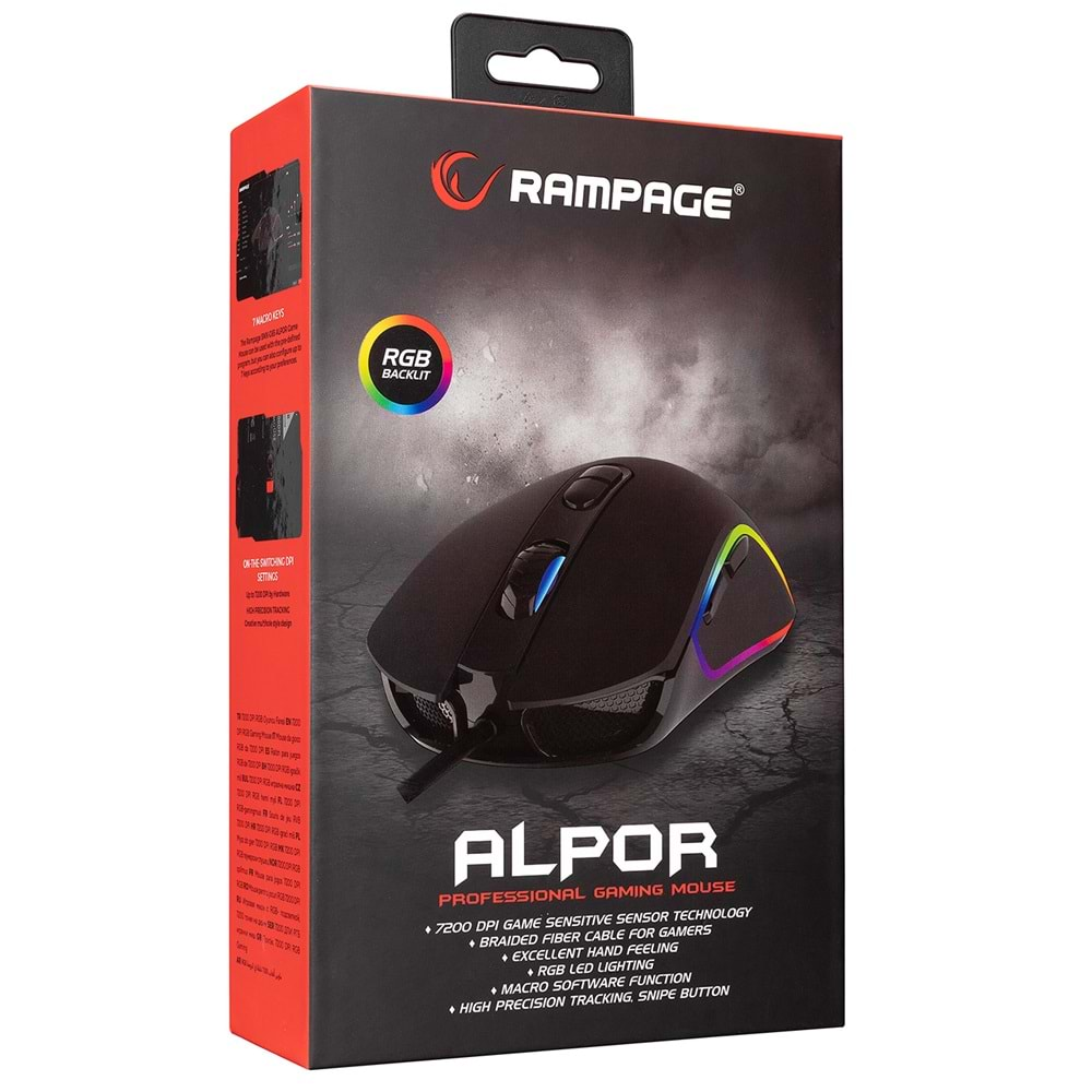 Rampage SMX-G65 ALPOR Usb 7 Tuşlu 7200dpi RGB Ledli Gaming Oyuncu Mouse