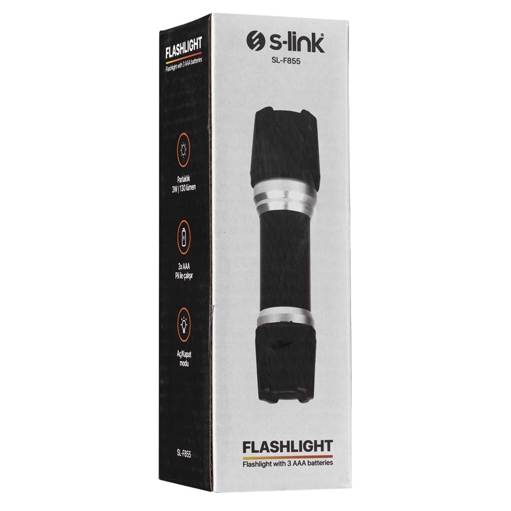 S-link SL-F855 3W Led Pilli Alt ve Üstünde Kauçuk Korumalı Led El Feneri
