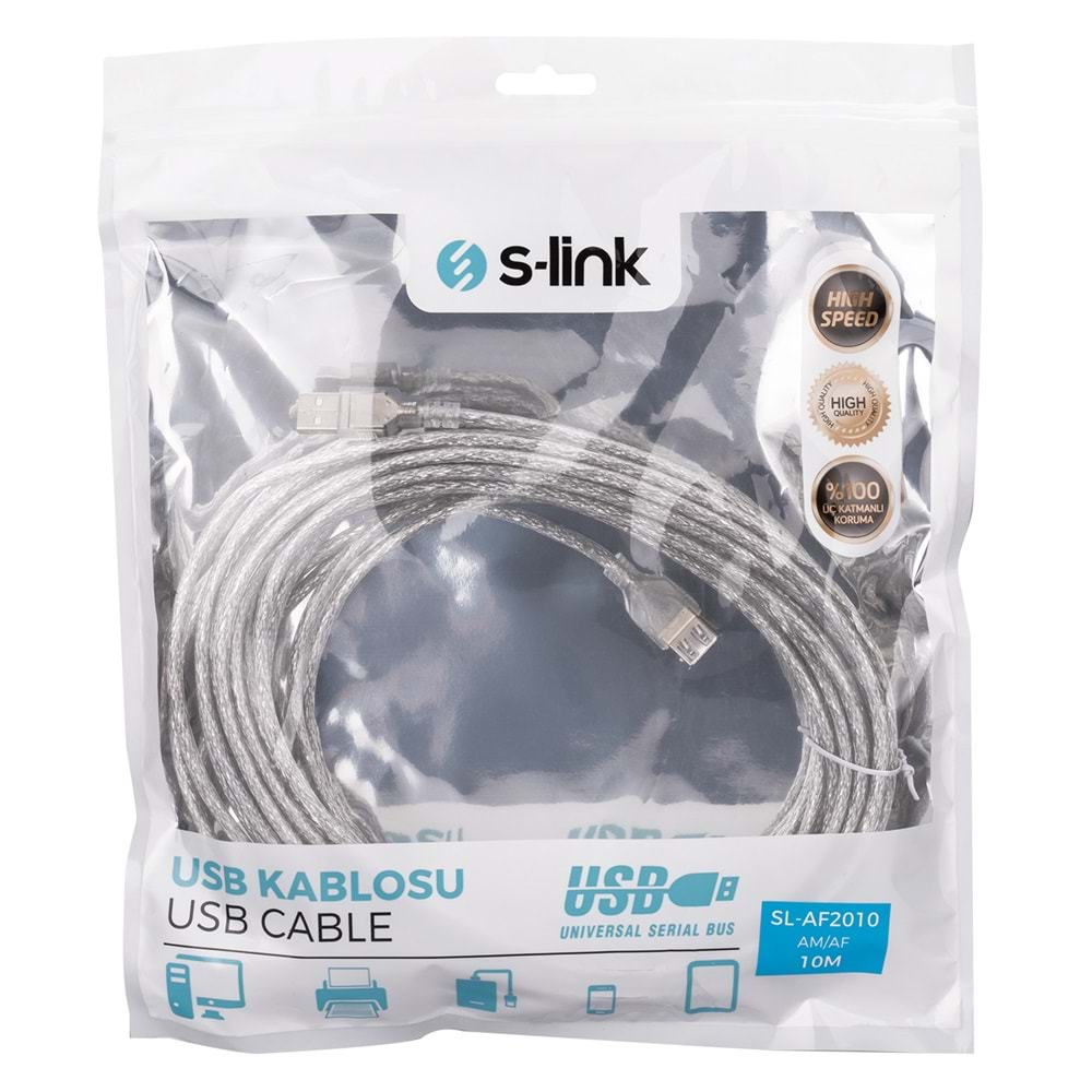 S-link SL-AF2010 Usb2.0 10m Şeffaf Uzatma Kablo