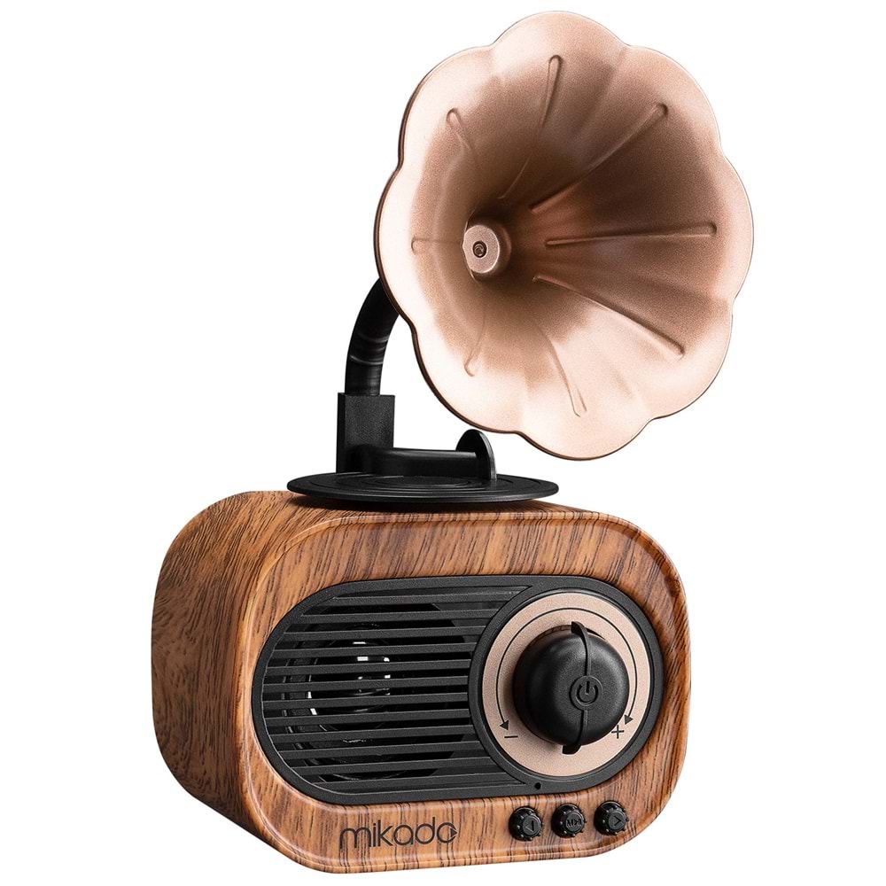 Mikado MN-S19 Ahşap Usb+Aux+Tf Kart+Bluetooth Klasik RETRO GRAMOFON Müzik Kutusu