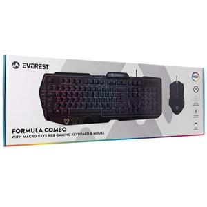 Everest KM-6168 FORMULA COMBO Usb 3 Makro Tuşlu RGB Aydınlatmalı Q Gaming Oyuncu Klavye Mouse Set