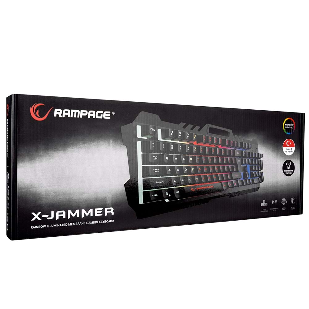 Rampage KB-R57 X-JAMMER Gökkuşağı Aydınlatmalı USB Tam Türkçe Gaming Oyuncu Klavyesi