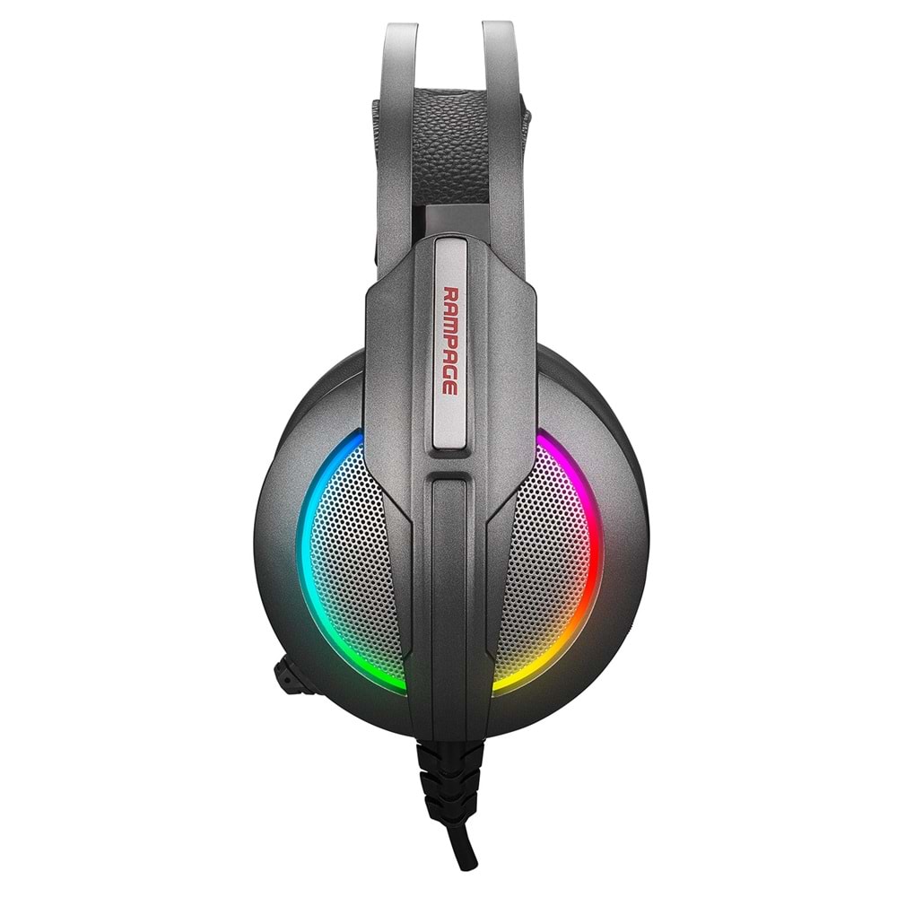 Rampage RM-K6 STARK PLUS USB 7.1 Double RGB Efektli Metalik Gri Surround Gaming Oyuncu Mikrofonlu Kulaklık