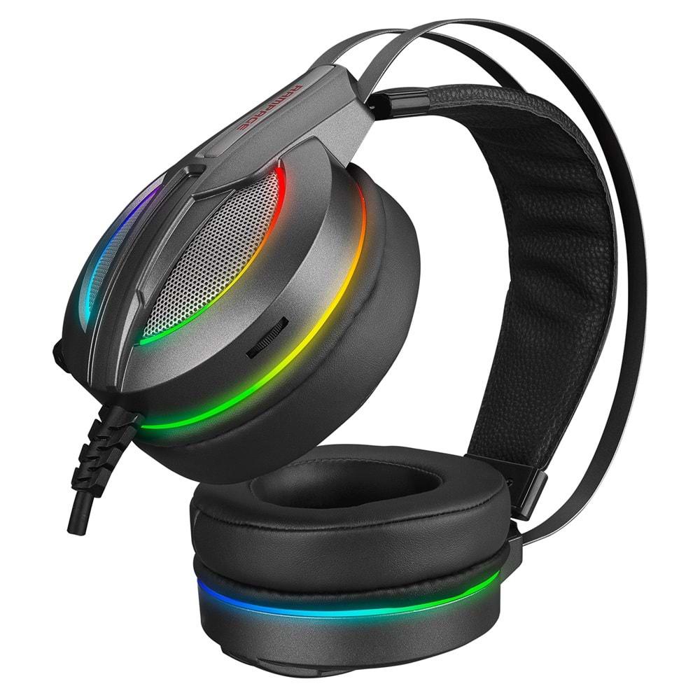 Rampage RM-K6 STARK PLUS USB 7.1 Double RGB Efektli Metalik Gri Surround Gaming Oyuncu Mikrofonlu Kulaklık