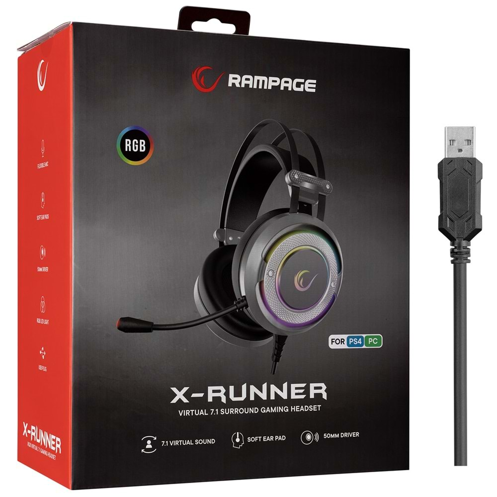 Rampage G7 X-RUNNER Gri RGB Led 7.1 Gaming Mikrofonlu Oyuncu Kulaklığı