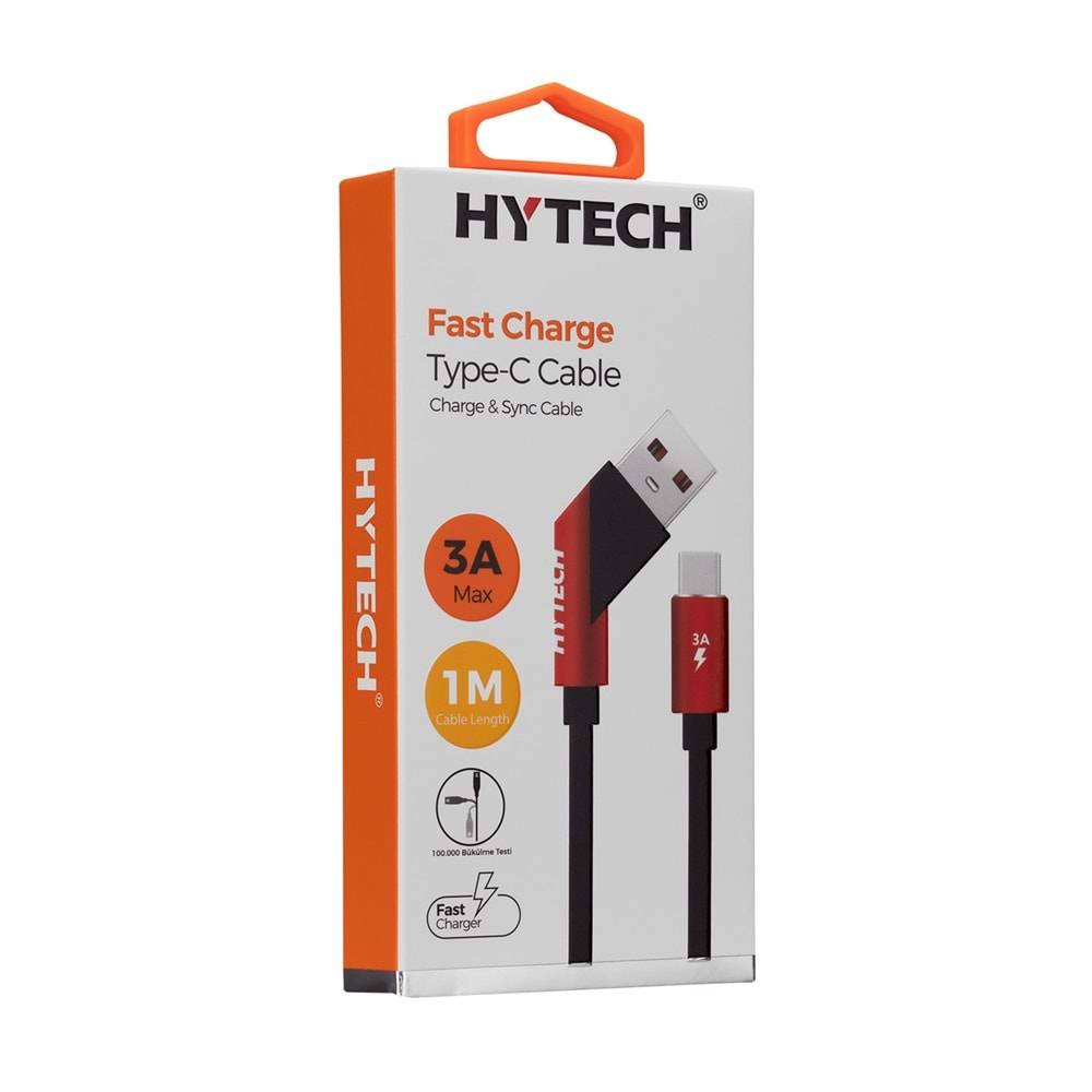 Hytech HY-X415 3A Type-C 1m Kırmızı Data + Şarj Kablosu