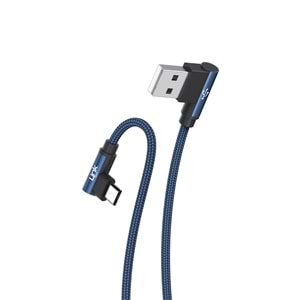 Link Tech K592 Mavi Gaming 90° 3A Metal Başlı Örgülü 1500mm Micro USB Şarj Kablosu