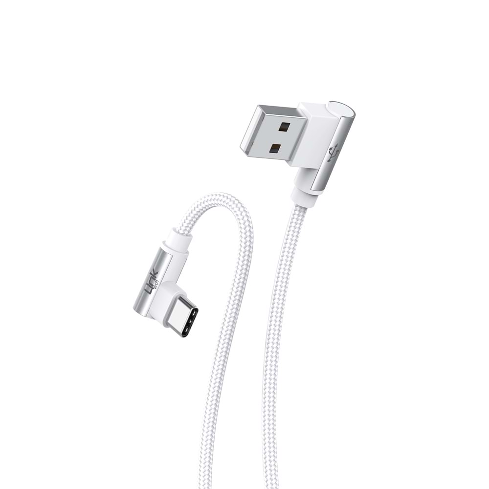 Link Tech K594 Beyaz Gaming 90° 3A Metal Başlı Örgülü 1500mm Type-c USB Şarj Kablosu