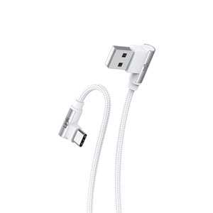 Link Tech K594 Beyaz Gaming 90° 3A Metal Başlı Örgülü 1500mm Type-c USB Şarj Kablosu