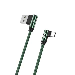 Link Tech K594 Yeşil Gaming 90° 3A Metal Başlı Örgülü 1500mm Type-c USB Şarj Kablosu