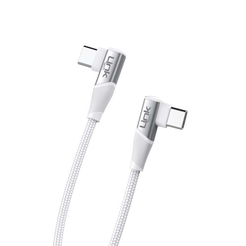 Link Tech K595 Beyaz Gaming 90° 67W Metal Başlı Örgülü 1500mm USB-C'den Type-C Şarj Kablosu