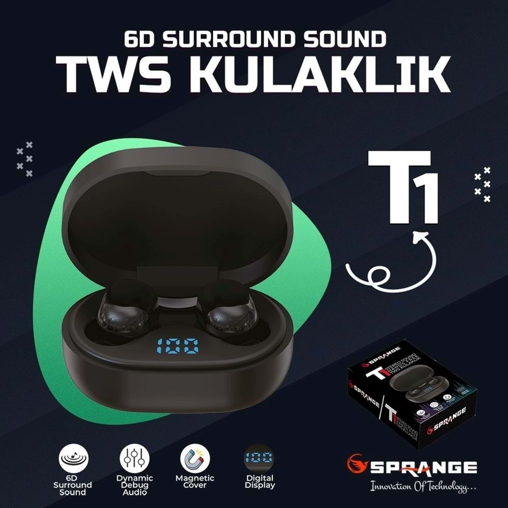 SPRANGE T1 Dijital LED Ekran 5.2 Bluetooth Kulaklık