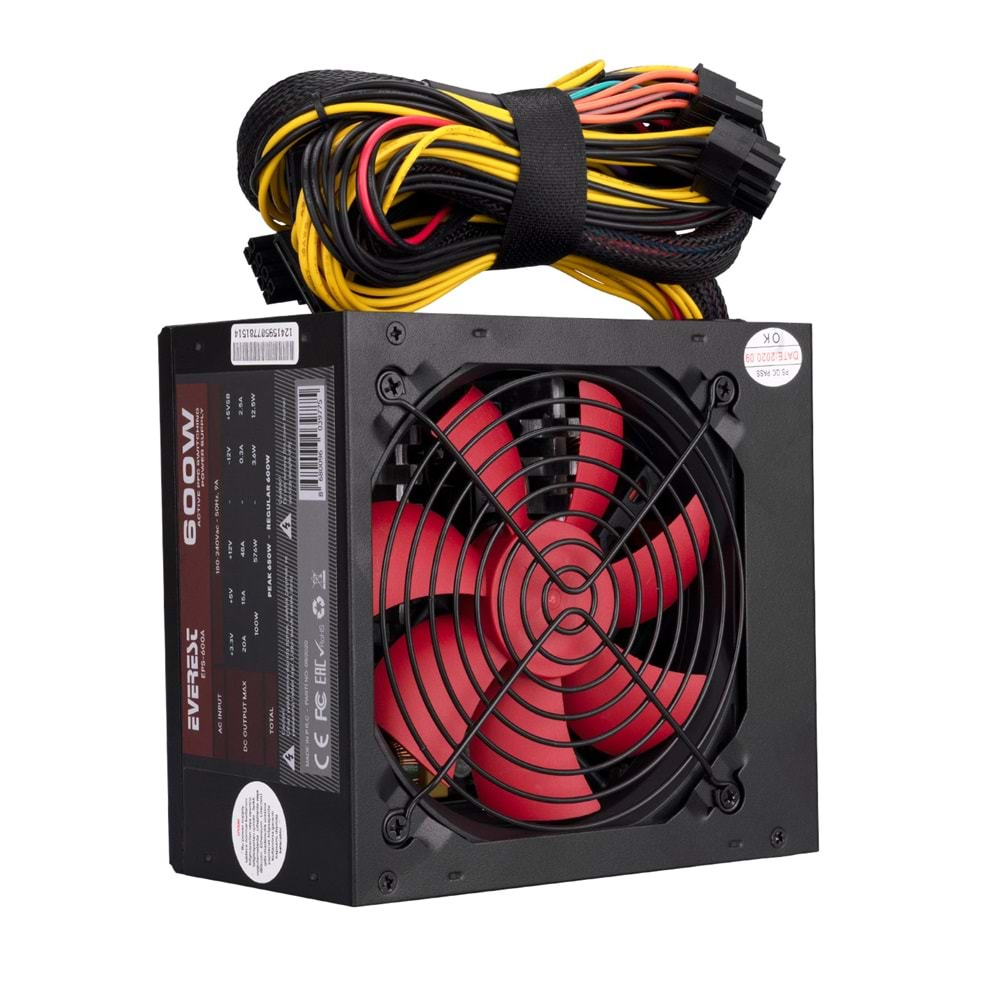 Everest EPS-600A PEAK 600W 12cm Fan 4*SATA Aktif PFC Oyuncu PC Destekli Power Supply