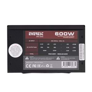 Everest EPS-600A PEAK 600W 12cm Fan 4*SATA Aktif PFC Oyuncu PC Destekli Power Supply