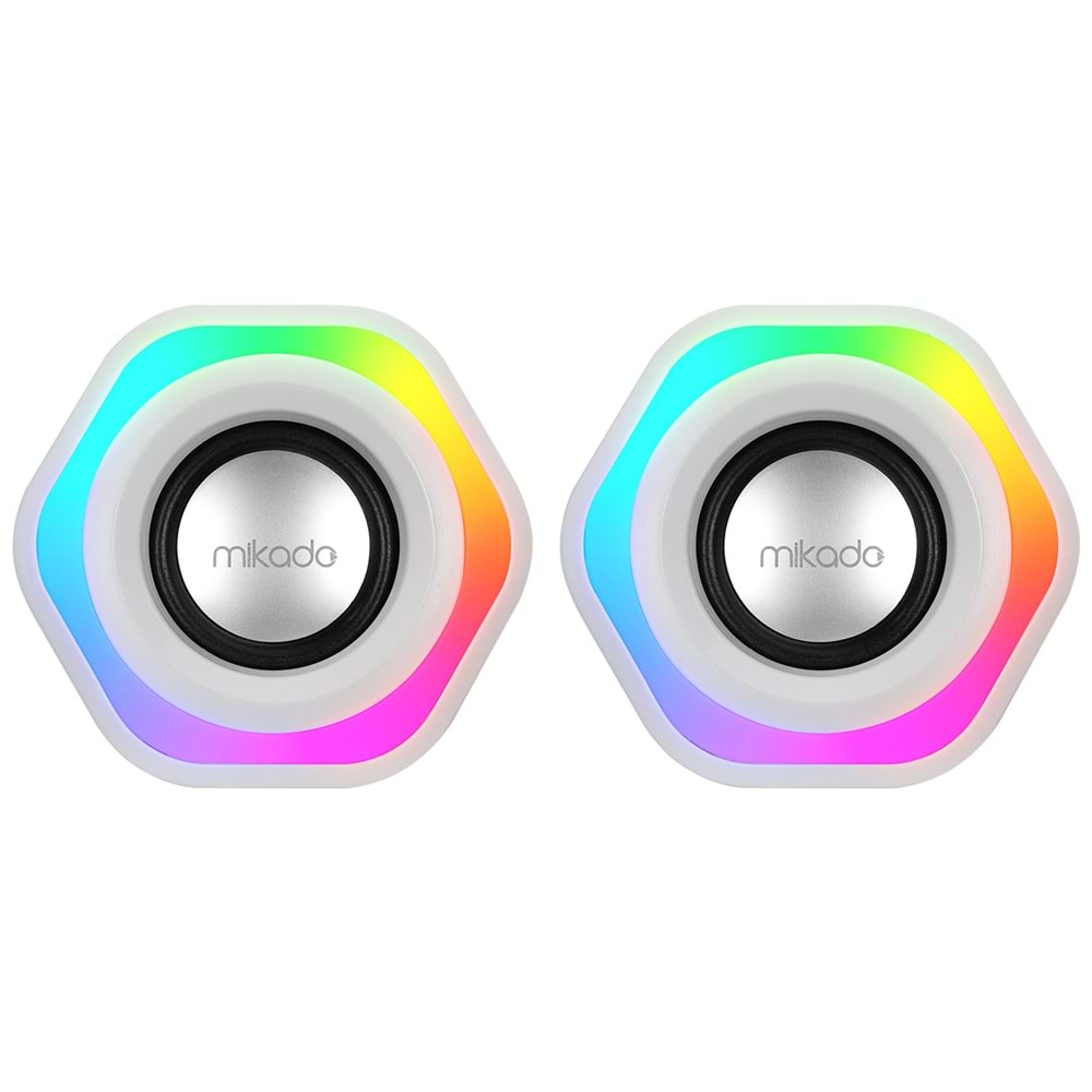 Mikado MD-176 2.0 3W*2 Beyaz RGB Aydınlatmalı USB + 3.5mm USB 5V Speaker Hoparlör