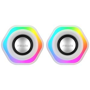 Mikado MD-176 2.0 3W*2 Beyaz RGB Aydınlatmalı USB + 3.5mm USB 5V Speaker Hoparlör