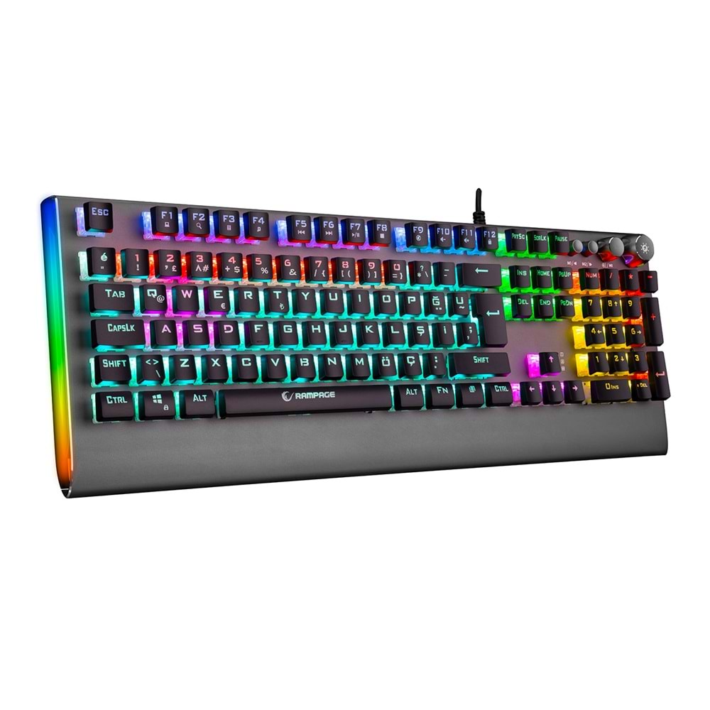 Rampage KB-R210 FAVORY Rainbow Aydınlatmalı Kristal Blue Switch Mekanik Gaming Oyuncu Klavyesi