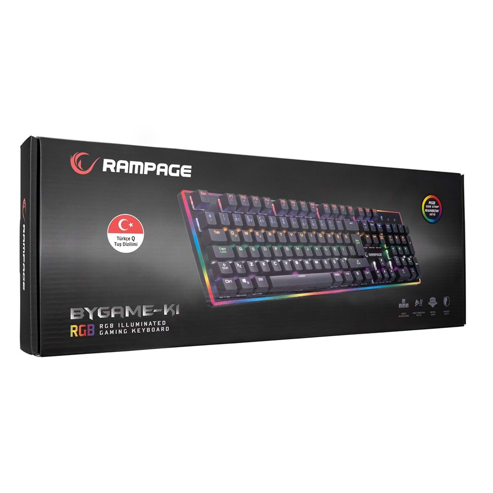 Rampage BYGAME-K1 RGB Led Frame Rainbow Mekanik Red Switch Gaming Oyuncu Klavyes