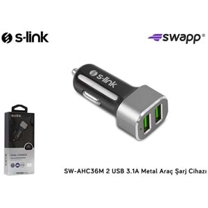 S-link SW-AHC36M 2 USB, 3.1A Metal Araç Şarj Cihazı