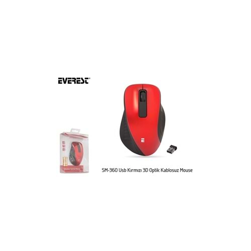 Everest SM-360 Usb Kırmızı 3D Optik Süper Sessiz Alkalin Pil Kablosuz Mouse