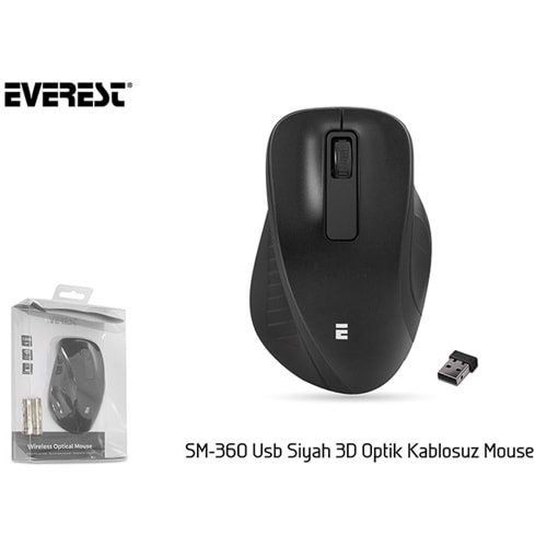 Everest SM-360 Usb Siyah 3D Optik Süper Sessiz Alkalin Pil Kablosuz Mouse