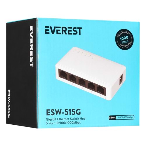 Everest EVERLINK ESW-515G 5 Port 10/100/1000Mbps Gigabit Ethernet Masaüstü Ethernet Switch Hub