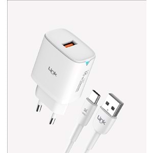 Link Tech C303 Beyaz Safe 18W USB-A Tip-C Kablolu Hızlı Şarj