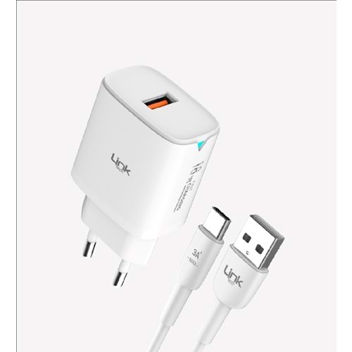 Link Tech C303 Beyaz Safe 18W USB-A Tip-C Kablolu Hızlı Şarj