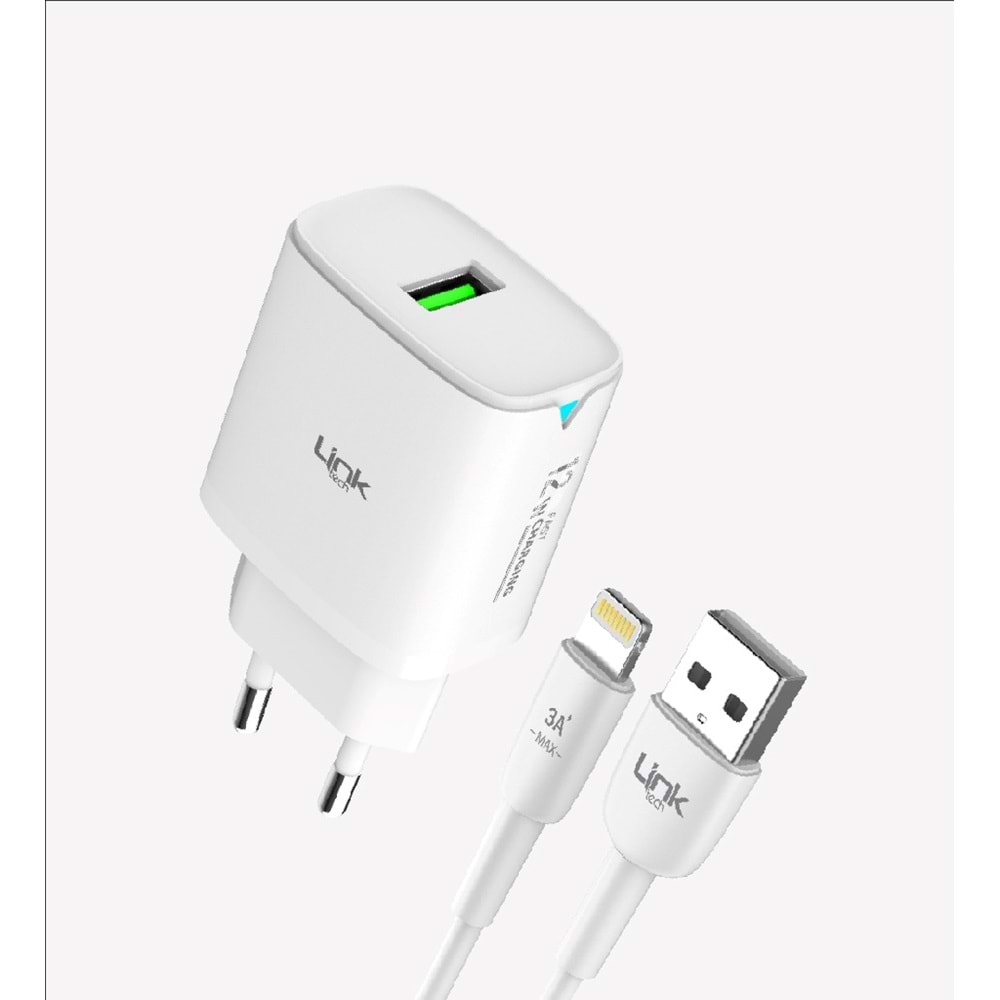 Link Tech C302 Beyaz Safe 12W Lightning Kablolu Hızlı Şarj