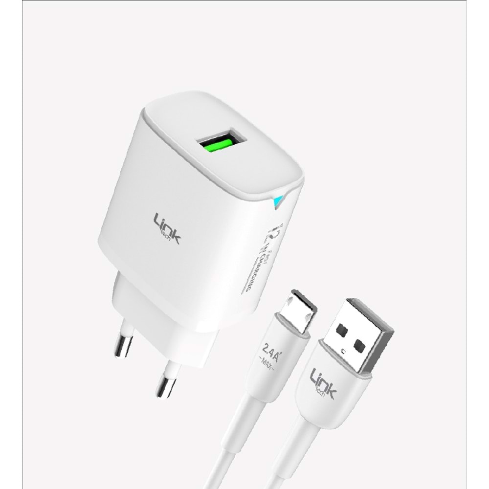 Link Tech C301 Beyaz Safe 12W Micro USB Kablolu Hızlı Şarj