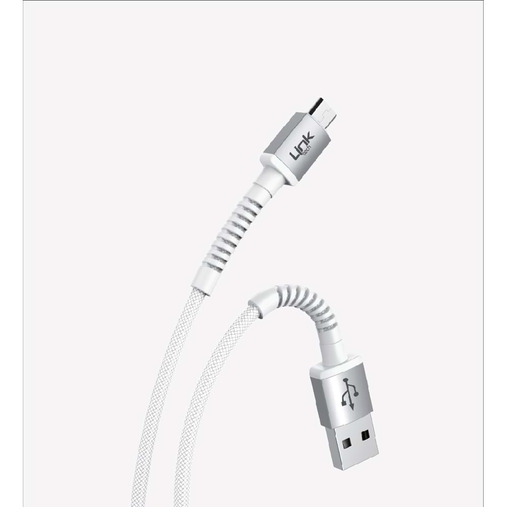 Link Tech K551 Beyaz Safe 2.4A Örgülü Metal Başlı Mikro USB Şarj Kablosu
