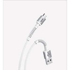 Link Tech K551 Beyaz Safe 2.4A Örgülü Metal Başlı Mikro USB Şarj Kablosu