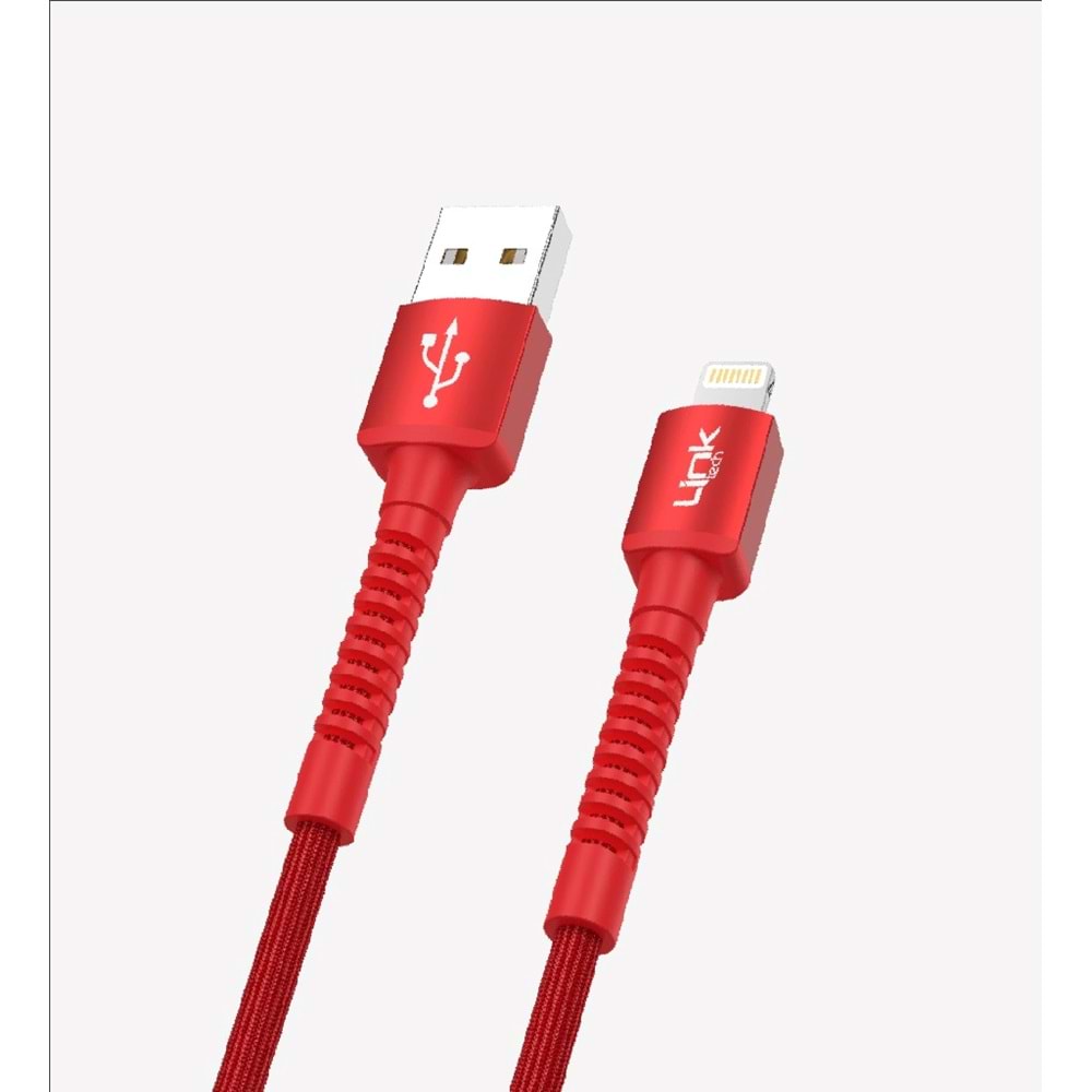 Link Tech K550 Kırmızı Safe 3A Örgülü Metal Başlı Lightning